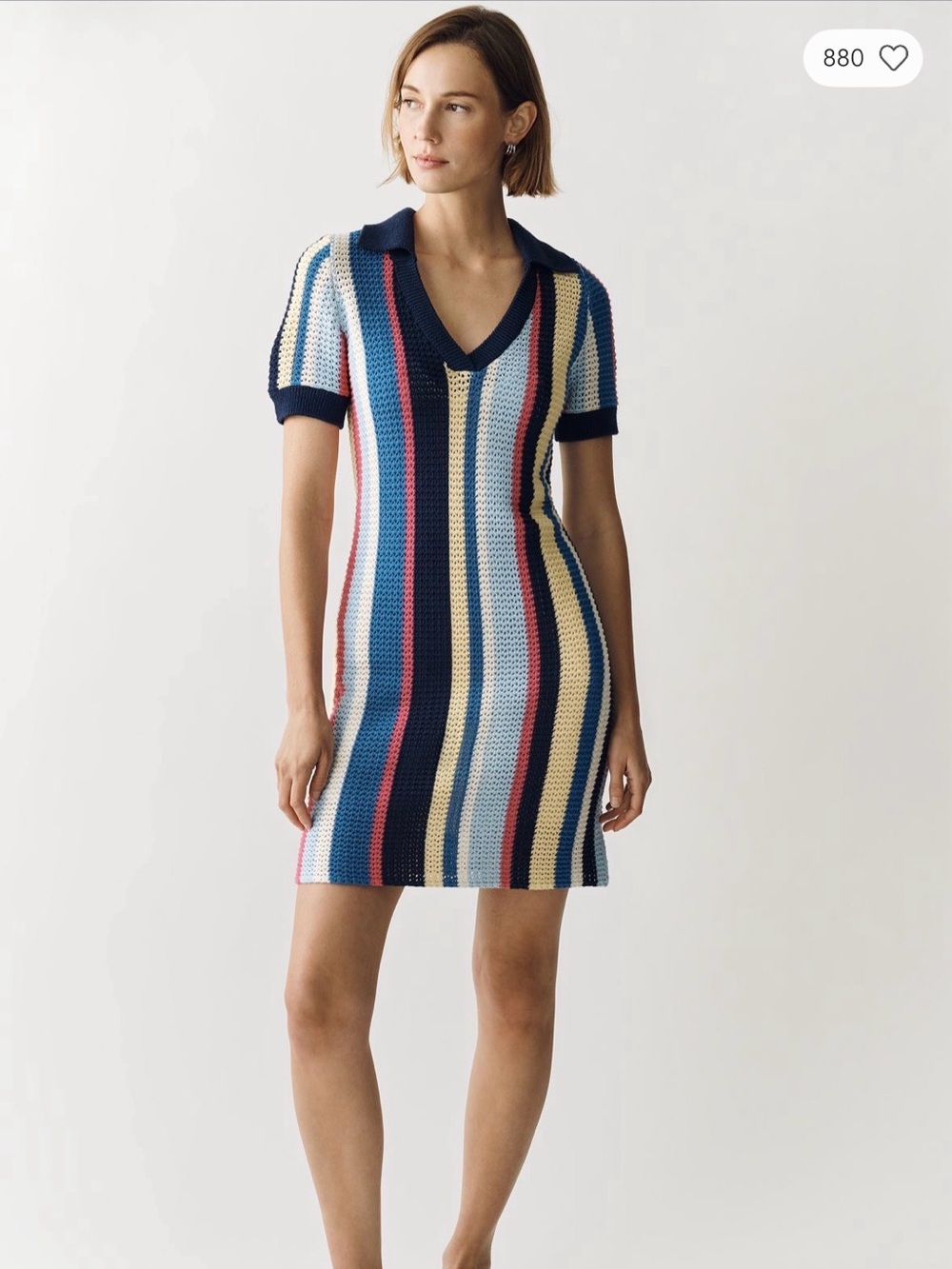 Striped Crocheted Polo Dress in Navy, Blue & Yellow